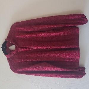 CALLIGRAPHIE  Merlot Velvet Floral Print Long Sleeve Blouse size XL